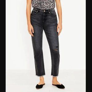 Loft Destructed High Rise Straight Crop Jeans in Washed Black Wash 6 / 28"